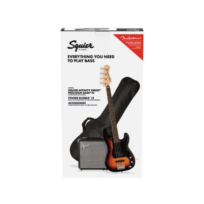 Squier Affinity Series PJ Bass Guitar Pack, Laurel FB, 3-color Sunburst, 230V, UK image 2