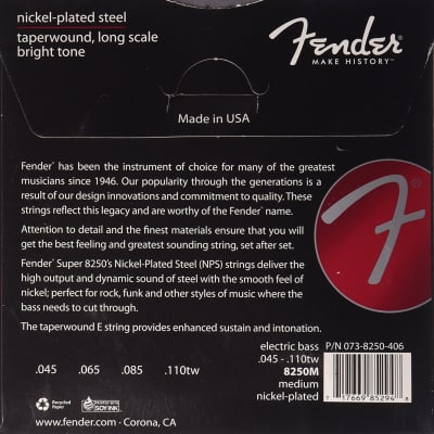 Fender 8250M NPS Taperwound Electric Bass Strings, Long Scale MEDIUM 45-110 image 6