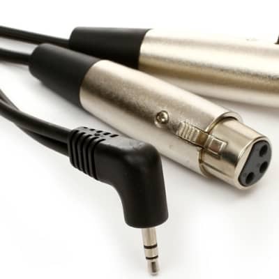 Hosa CYX-401F Microphone Cable - Dual XLR3 Female to Right-angle 3.5mm TRS Male - 1 foot image 1