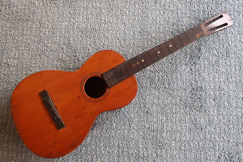 Antique Vintage 1900s Unknown Maker Parlor Guitar Project Finest Woods Martin Ditson Regal Washburn Quality 37 X 11 1/2 X 3 1/4 Ladder Braced Pear Shaped image 1