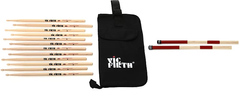 Vic Firth American Classic Drumsticks 6-pack - 5B - Wood Tip - with Free  Stick Bag Bundle with Promark Hot Rods Drumsticks