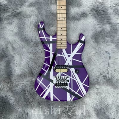 5150 electric guitar eddie van halen Canadian maple fingerboard, signed, classic purple and white stripes image 2