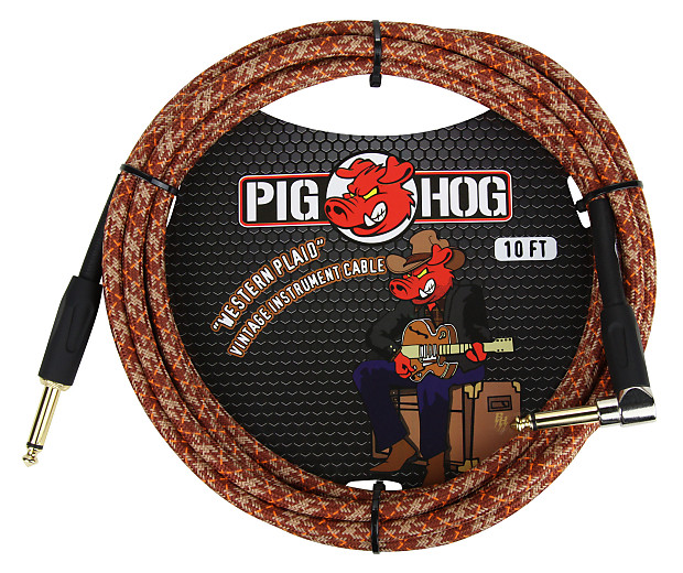 Pig Hog PCH10CPR 1/4" TS Right-Angle to Straight Instrument/Guitar Cable - 10' image 1