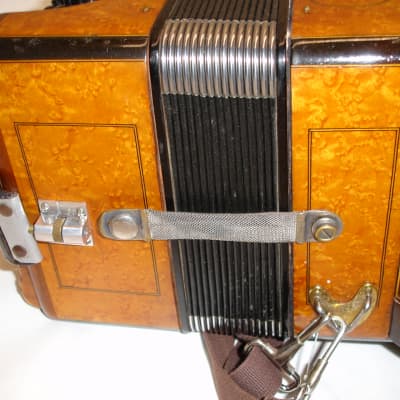 Vintage Antique "USA" Birds-Eye Maple Military Accordion w/ Geib Case image 11