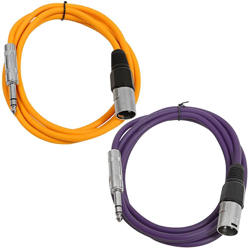 2 Pack of 1/4 Inch to XLR Male Patch Cables 6 Foot Extension Cords Jumper - Orange and Purple image 1