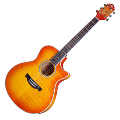 Crafter Spark Ace Castaway Flame Maple Preamp Orange Sunburst Acoustic Guitar for sale