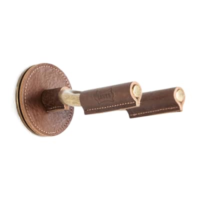 Levy's Forged Steel Guitar Hanger w/Brass Metal & Brown Veg-Tan Leather Yoke Wraps for sale