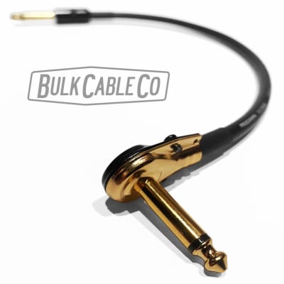 1.5 FT - Mogami 3082 Speaker Cable - Pancake Right Angle RA to Short Straight Stubby ST 1/4" Connectors - Black Housing / Gold Plug - Amp Head To Cabinet