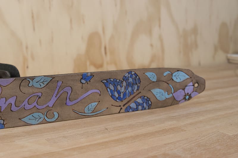 Guitar Strap - Sue pattern with Butterflies by Moxie & Oliver - Custom Inscription image 1