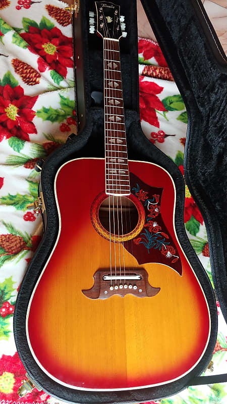 Terada FW505 Dreadnought Acoustic Guitar Vintage 1970s Cherry Sunburst Hummingbird Copy w/case image 1