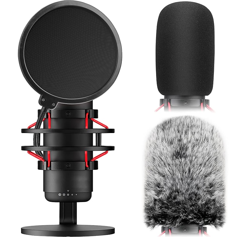 Pop Filter For Hyperx Quadcast,3 In 1 Quadcast S Mic Pop Filter + Furry  Windscreen+ Foam Mic Cover For Hyperx Microphone,Professional Noise  Reduction Quadcast Pop Filter Set By , Combo 3Pack
