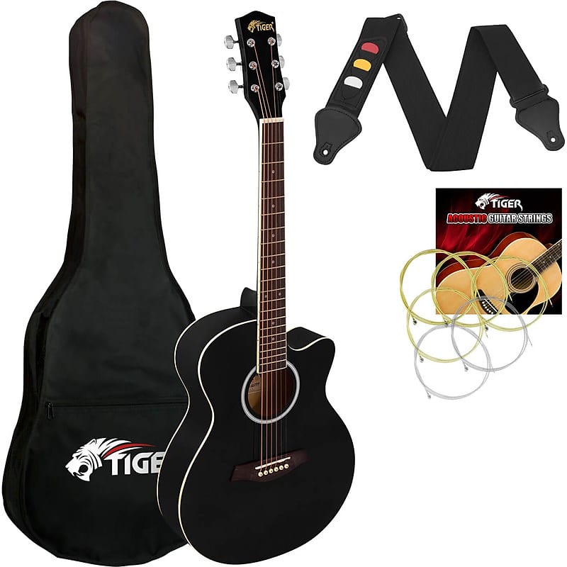 Tiger ACG1 Acoustic Guitar for Beginners, 3/4 Size, Black image 1
