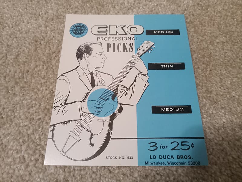 Vintage NOS 1960's Eko Professional Guitar Pick Packaging Card! Original Case Candy! image 1