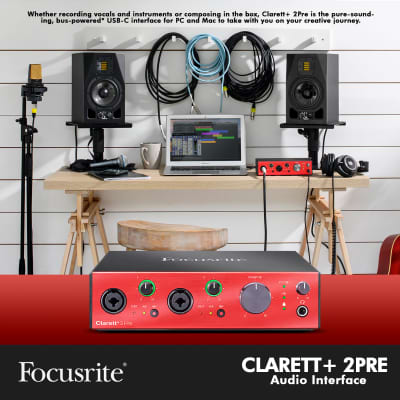Focusrite Clarett+ 2Pre Audio Interface with 10-in/ 4-out includes USB Type-C Audio MIDI Interface comes as part of a Basic Accessories Bundle with a Dynamic Headphones and more image 3