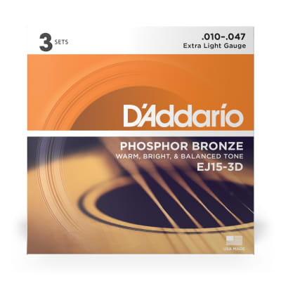 3 Sets of D'Addario EJ15 Phosphor Bronze Extra Light Acoustic Guitar Strings (10-47) image 2