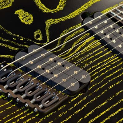 Strictly 7 Guitars Cobra K7 HT B Fannd Fret Black with Yellow Grain Fill[GSB019] image 3