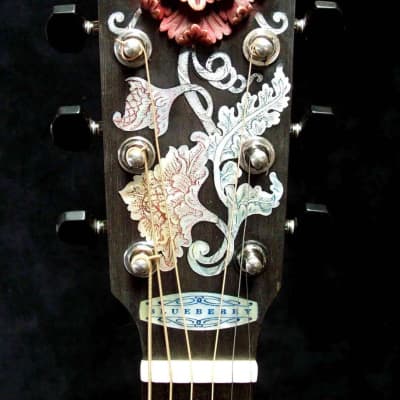 Blueberry Handmade Acoustic Guitar Grand Concert Floral Motif Built to Order image 3