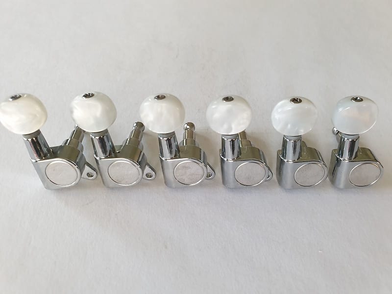 Guitar 6 in line standard tuners chrome pearl white buttons | Reverb