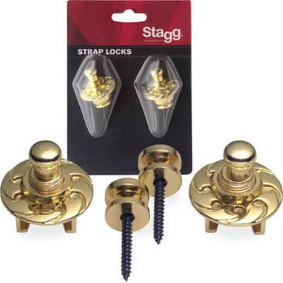 Stagg Model SSL1 GD Gold Strap Locks for Guitar, Bass, Mandolin , Banjo , Etc. for sale