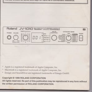 Roland JV-1010 64 Voice Synthesizer Module Owner's manual image 1