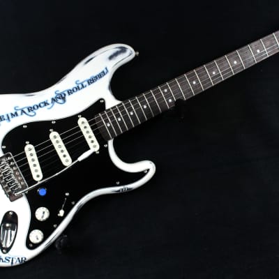 Custom Painted and Upgraded Fender Squier Bullet Strat Series - Aged and Worn with Custom Graphics image 5