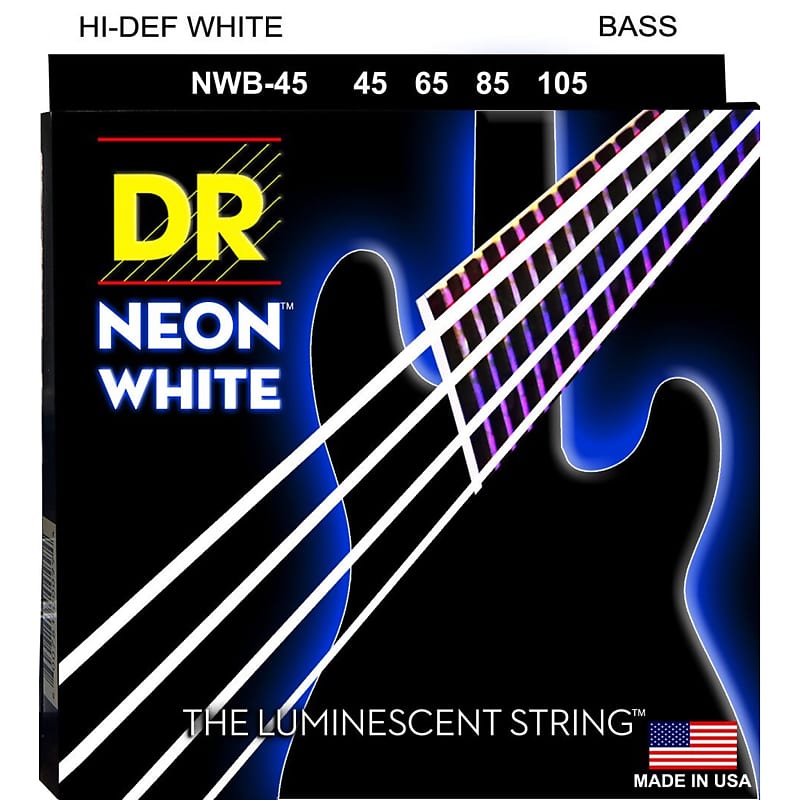 DR Strings NWB-45 Neon Hi-Def White Bass Strings, 45-105 Medium 4-String. image 1