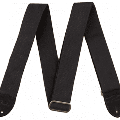 Fender 2" Cotton and Leather Guitar Strap, Black image 1