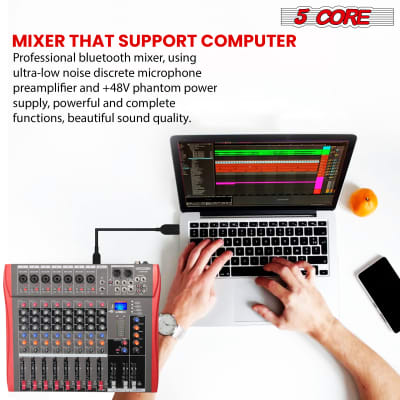 5 Core Audio Mixer DJ Equipment Digital Sound Board Karaoke XLR Mixers Professional 8 Channel Bluetooth USB w Effects for Recording Music Studio PC Podcast Instruments Consola De Sonido - MX 8CH image 4