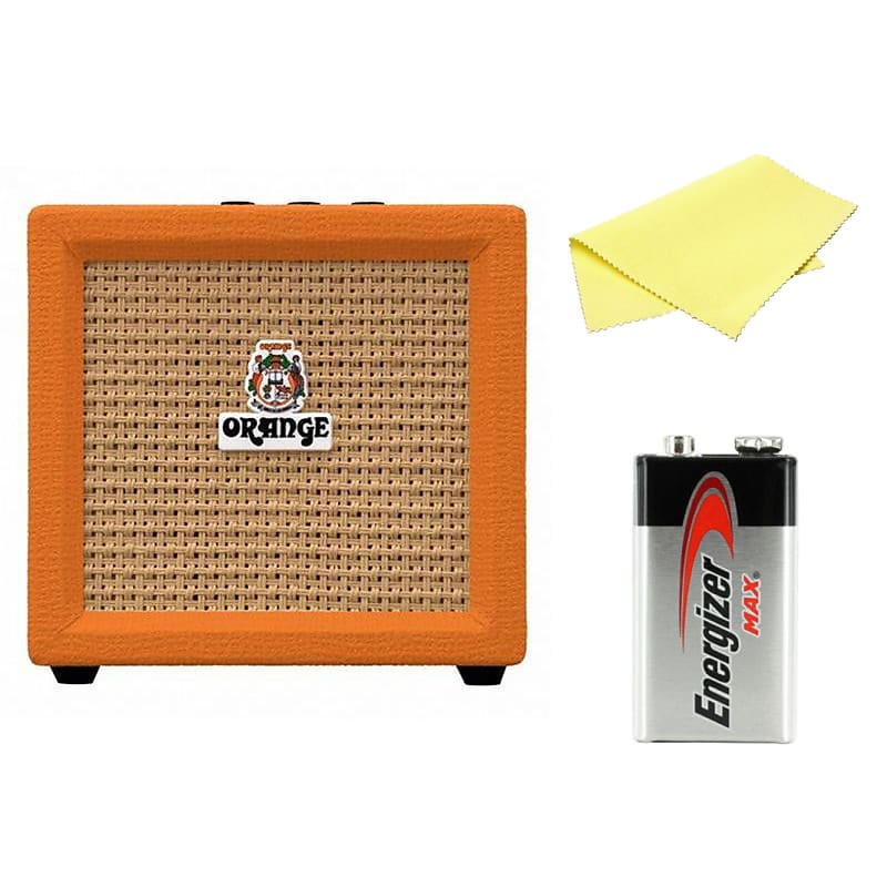 Orange Crush Amp Mini 3W Analogue Combo Battery Powered Amp Bundle with 2 Batteries & Liquid Audio Polishing Cloth - Electric Bass Guitar Amp, Portable Practice Amp, Mini Speaker Amplifier image 1