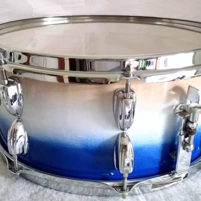 Snare Drum 14 x 6.5" with rings - 60's brass badge Blue White Natural Burst image 7