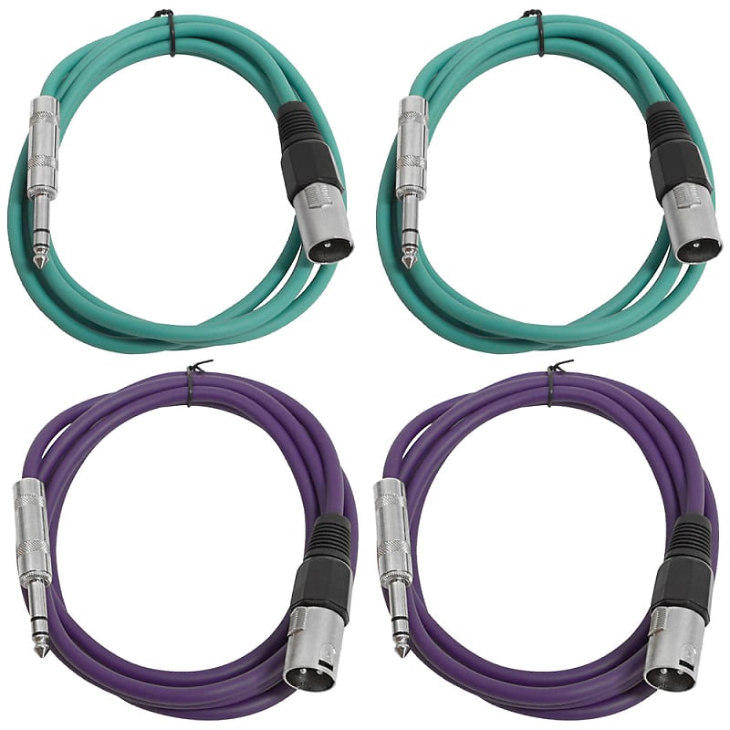 4 Pack of 1/4 Inch to XLR Male Patch Cables 6 Foot Extension Cords Jumper - Green and Purple image 1