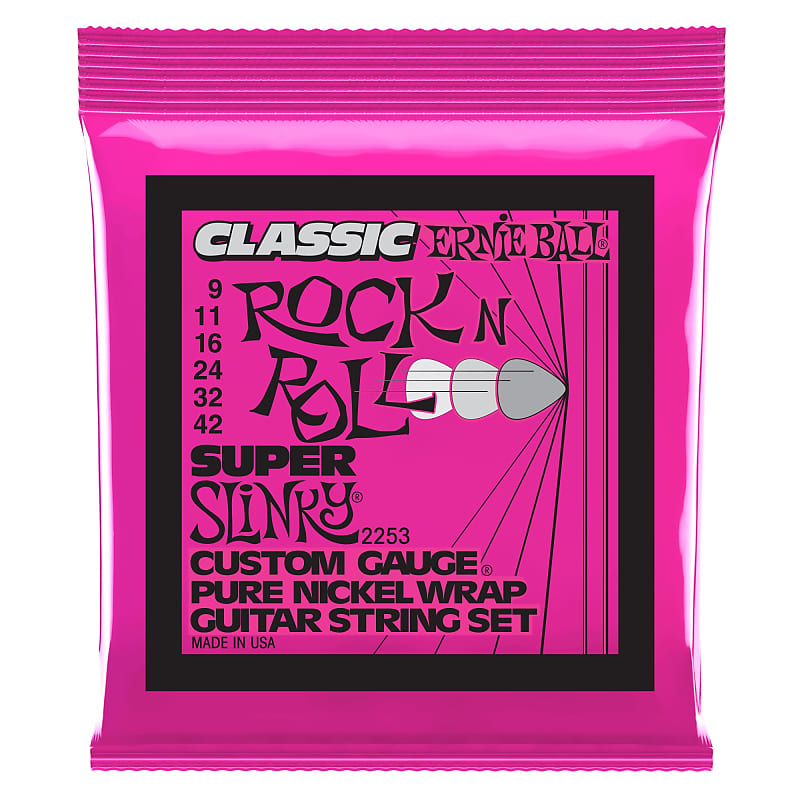 Ernie Ball Super Slinky Classic Rock N Roll Pure Nickel Wrap Electric Guitar Strings 9-42 Gauge
