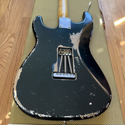 MJT Musicraft Stratocaster - Black over Blue Relic image 2