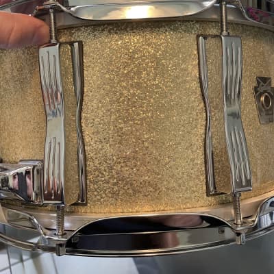 90s Ludwig 6.5 Classic maple snare drum Gold sparkle image 12