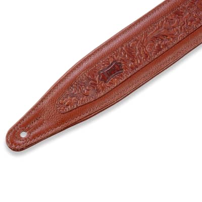 Levys 2 1/2 Inch Garment Leather Guitar Strap, Embossed Florentine Overlay Tan Garment image 3