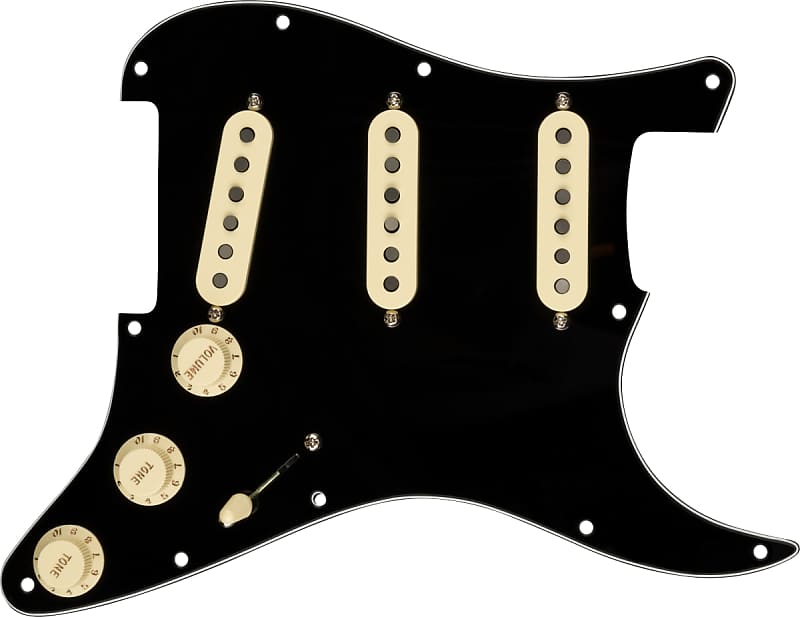 Fender Pre-Wired Strat Pickguard, Custom Shop Fat 50's SSS, Black 11 Hole PG image 1