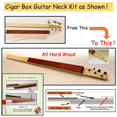 Cigar Box Guitar Neck Kit, 3 String - All Hard Wood, Catoctin Mountain Music for sale