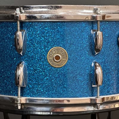 Gretsch Round Badge Blue Sparkle snare drum trio 4x14, 5.5x14, 6.5x14 image 16