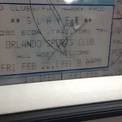 Slayer Original USED Backstage Pass With 2 Autographed Ticket Stubs 1991 Black Frame image 3