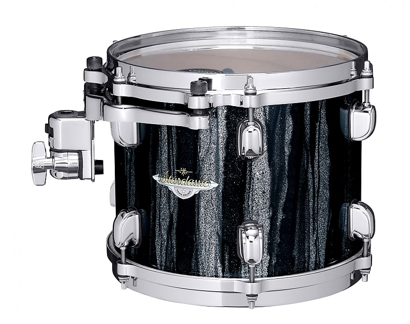 Tama MAT0807-BCS Starclassic Maple Lacquer Rack Tom 8&quot; x 7&quot; - Black Clouds &amp; Silver Linings/Chrome HW image 1