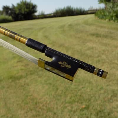 Violin Bow Braided Carbon/Gold, 4/4 size, High Quality Bow, Fleur de lys Inlay sold by Crow Creek Fiddles image 12