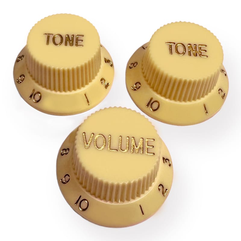 AxLabs StratStyle Knob Kit (3) Cream w/ Gold Reverb Australia