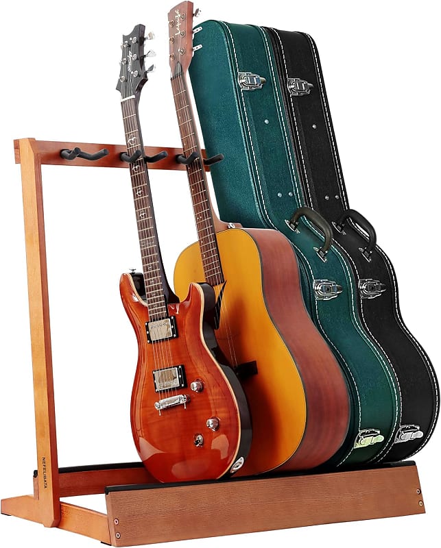 Multiple Guitar Stand 5 Holders Wooden Guitar Stands Floor Rack for Guitars and Case,Electric,Acoustic Guitar, Bass, Cello-German Ash wood image 1