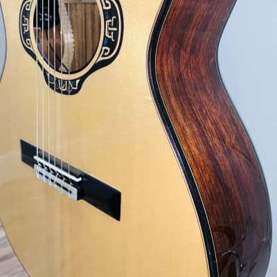 Merida Overstep solid spruce, ovangkol acoustic-electric OM body Classical Guitar image 4