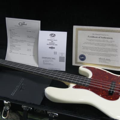G&L JB USA 4 String Bass Build To Order 2022 - Vintage White Fretless Ebony Ghost Striped Fretboard & Hard Case image 9