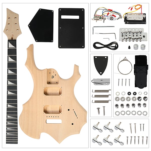 DIY 6 String Flame Shaped Style Electric Guitar Kits with Mahogany Body, Maple Neck and Accessories image 1