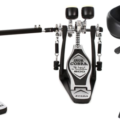 Tama HP600DTW Iron Cobra 600 Duo Glide Double Bass Drum Pedal  Bundle with Roc-N-Soc Nitro Gas Drum Throne - Black image 1