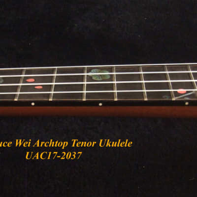 Bruce Wei Carved ARCHTOP Solid Spruce, Curly Maple, Walnut Tenor Ukulele, Floral Inlay UAC17-2037 image 9