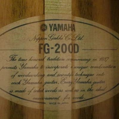 Immagine Vintage 1980's made YAMAHA FG-200D Orange Label Acoustic Guitar Made in Japan - 7