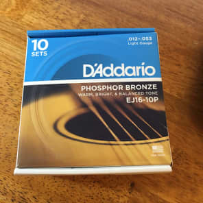 D'Addario EJ16-10P Phosphor Bronze Acoustic Guitar Strings 10-Pack, Light Gauge